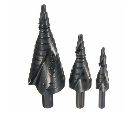 3PCS HSS Step Drill Spiral Flute Black Finish