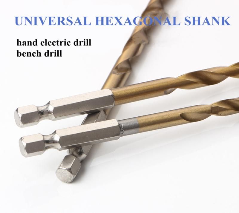 HSS Twist Drill Bit 1/4 Hex Shank Twist Drill Bit High Speed Steel for Wood Plastic Drilling Tool