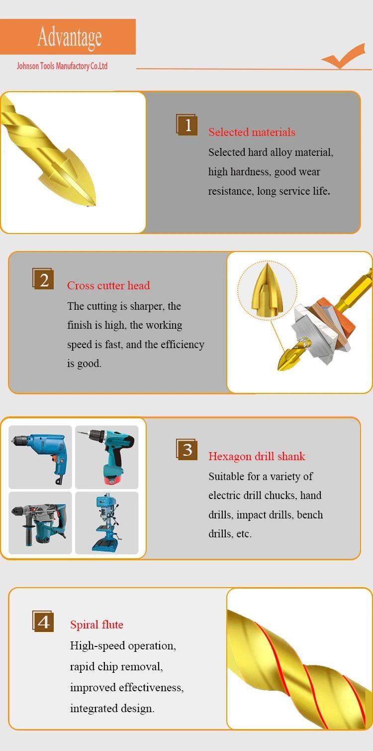 High Quality Cemented Carbide Cross Head Ceramic Glass Drill Bits with Hex Shank