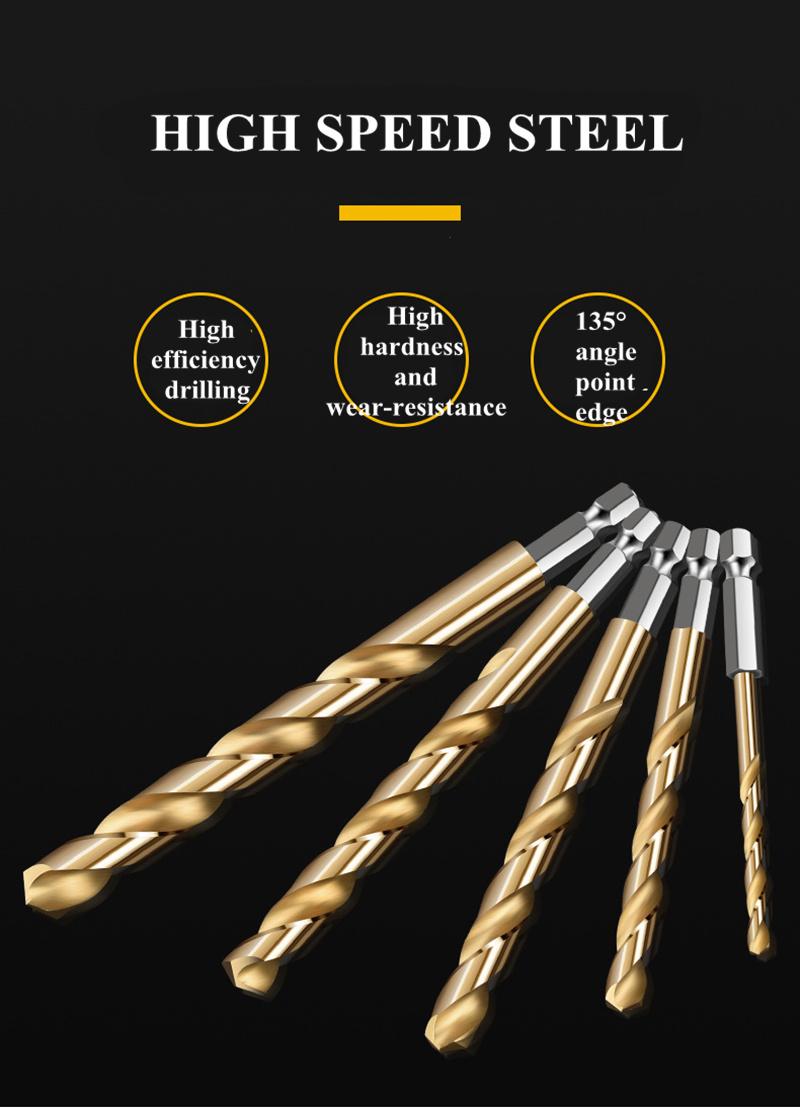 DIN338 HSS Complete Body Twist Drill Bit with Hex Handle Warhead Shank HSS Twist Drill Bit for Metal