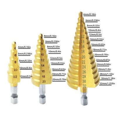 3 PCS HSS Step Cone Conical Drill Bit Set Hole Titanium Coating Hex 1/4&quot; Shank