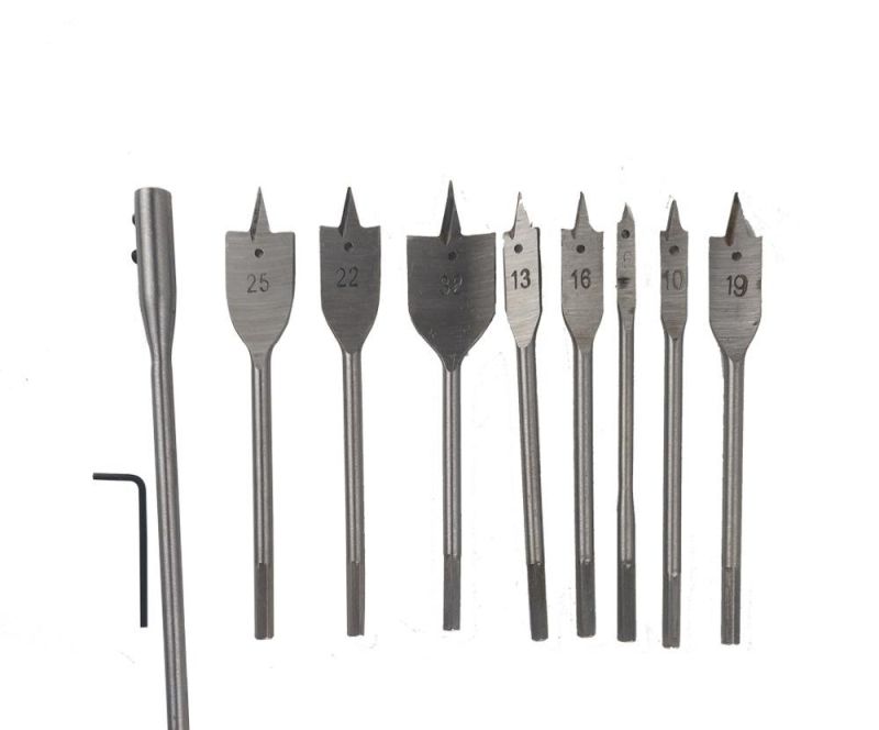 Titanium Coated Quick Change Hex Shank Tri-Point Flat Wood Spade Drill Bit with Cutting Groove