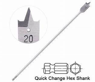 Extra Long Quick Change Hex Shank Tri-Point Flat Wood Spade Drill Bit with Cutting Groove for Wood
