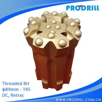 Threaded T45 89mm Retrac Drop Center 12 Buttons Drill Bits for Drilling Underground