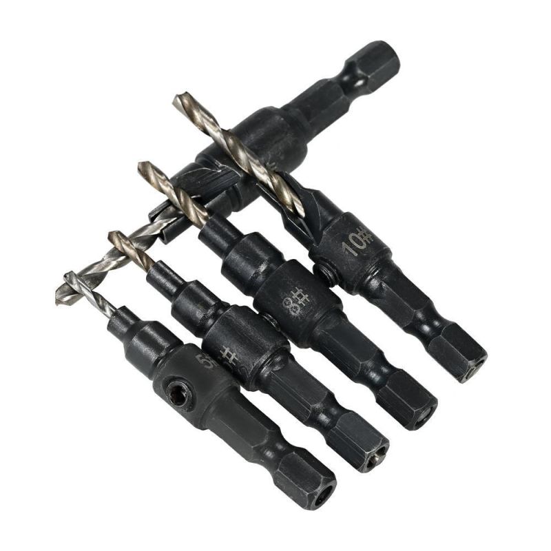 8PCS Tin-Coated Cylindrical Shank 5 Flute Wood Countersink Drill Bit Set for Wood Screw