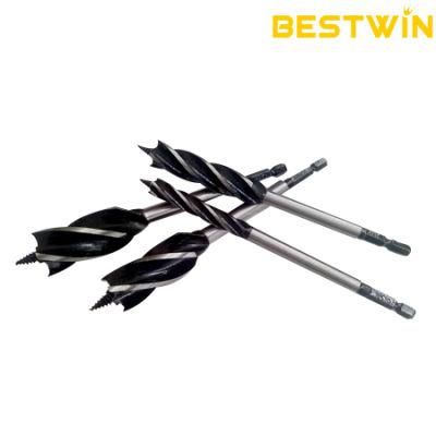 Factory Wholesale Hex Shank Four Slot Wood Auger Drill Bits for Wood Working