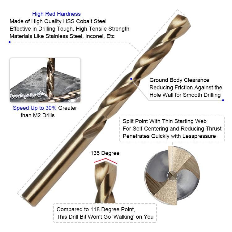 DIN338 Twist Metal M35 HSS Cobalt Drill Bit for Stainless Steel Metal Power Tool Accessory