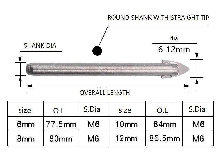 Hex Shank Alloy Tip Glass Drill Bits with Chrome Coated (SED-GDCH)