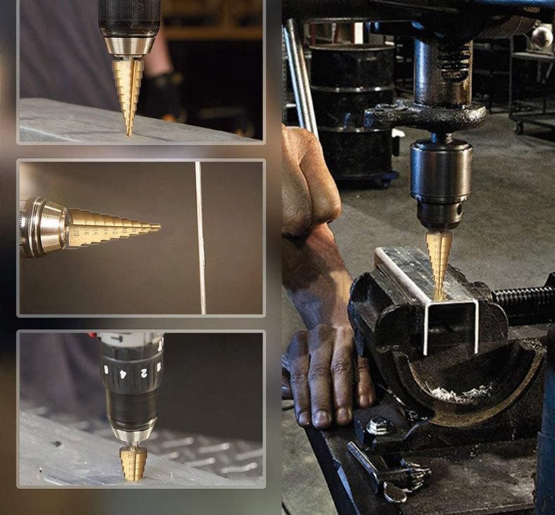 3PCS HSS Drills Set Metric Spiral Flute Titanium Step Drill Bit Set for Metal Tube Sheet Drilling in Wooden Case (SED-SD3-SFW)