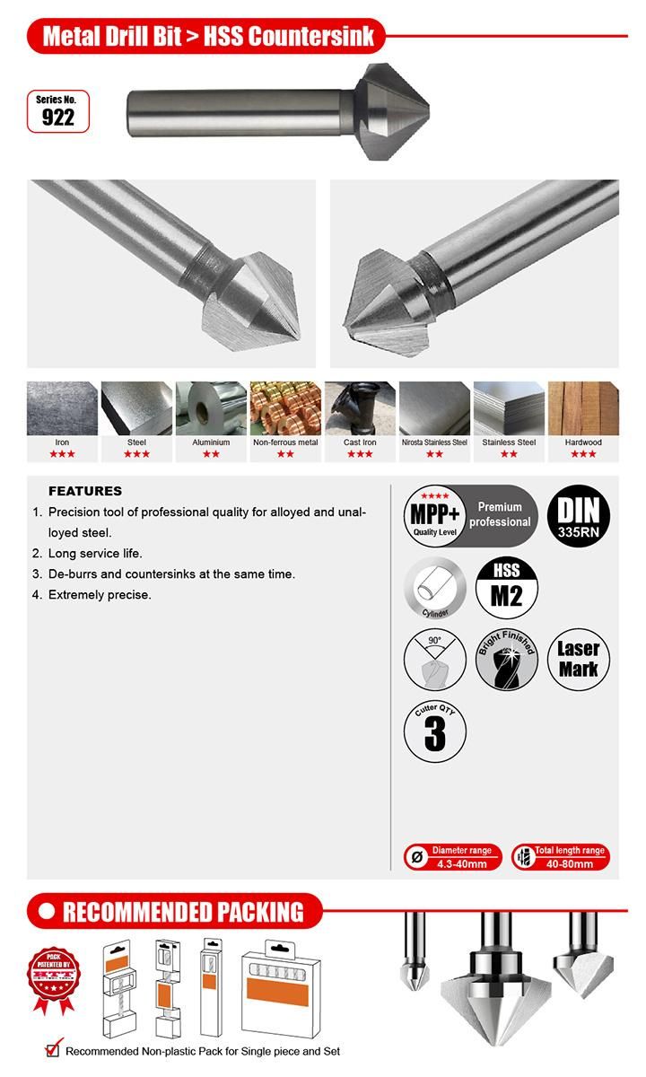 DIN315 3cutter HSS Countersink Cylindrical Shank for Deburring Chamfering Steel Metal Wood Fiber Plastic