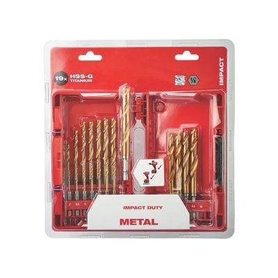 19PCS Metric Hex Shank Titanium HSS Jobber Drills HSS Twist Drill Bits Set for Metal in Blister Card (SED-DBS19-3)