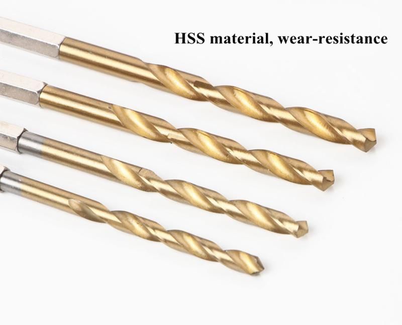 HSS Twist Drill Bit 1/4 Hex Shank Twist Drill Bit High Speed Steel for Wood Plastic Drilling Tool