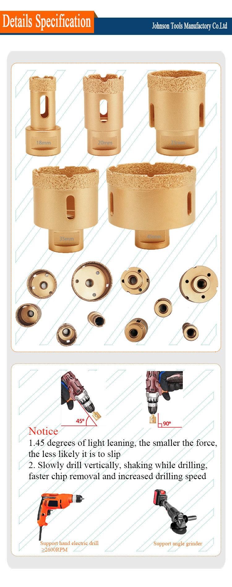 Dry Hole Saw Diamond Tip Core Drill Bits Set Tile Saw Hole Cutter Set for Porcelain