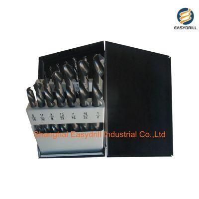 15PCS Inch Black Oxide Fully Ground HSS Twist Drill Bit Set for Metal Stainless Steel Aluminium Drilling in Metal Box (SED-DBS15-2)