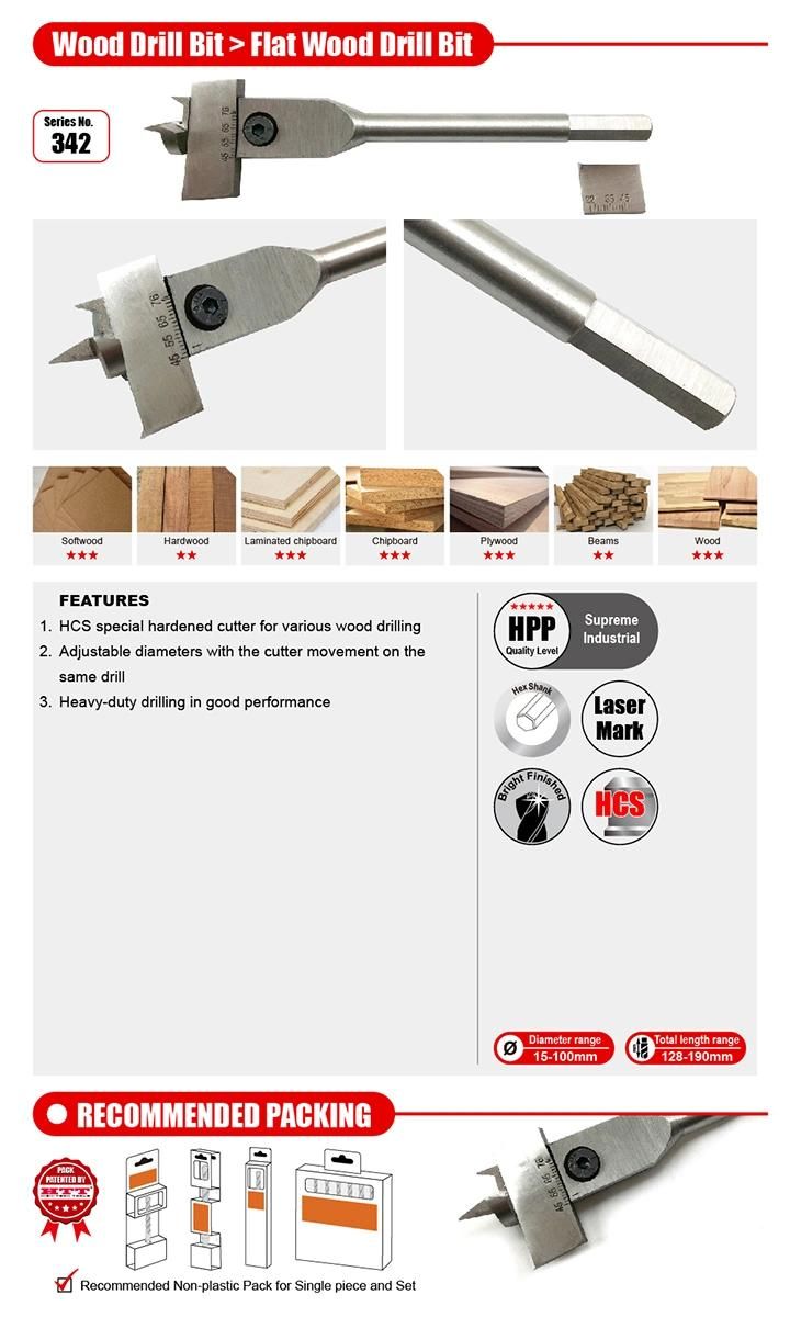 High Quality Extension Flat Wood Drill Bit for Wood Plywood Plaster MDF Drilling