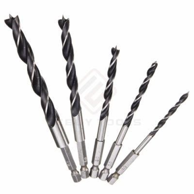 5PC 1/4&quot; Wood Drill Bit Set 4-10mm Hex Shank Woodworking Twist Drill Quick Change Bits Fits 1/4&quot; 6.35mm Hex Cordless Screwdrivers