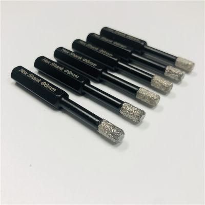 6mm High Lifespan Vacuum Brazed Hex Shank Dry Core Drill Bits for Ceramic Tile Porcelain