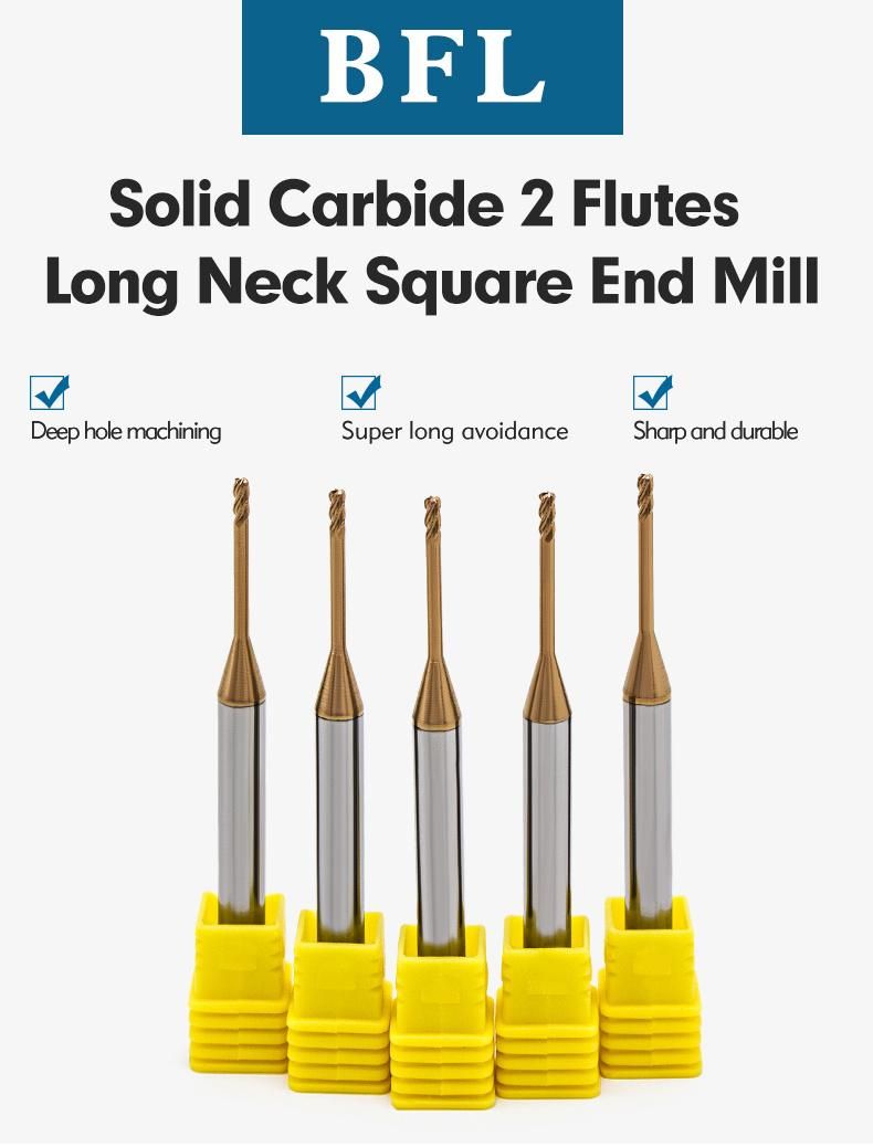 Tungsten Carbide 2 Flute Long Neck Ballnose Milling Cutter Long Neck Square Milling Cutter