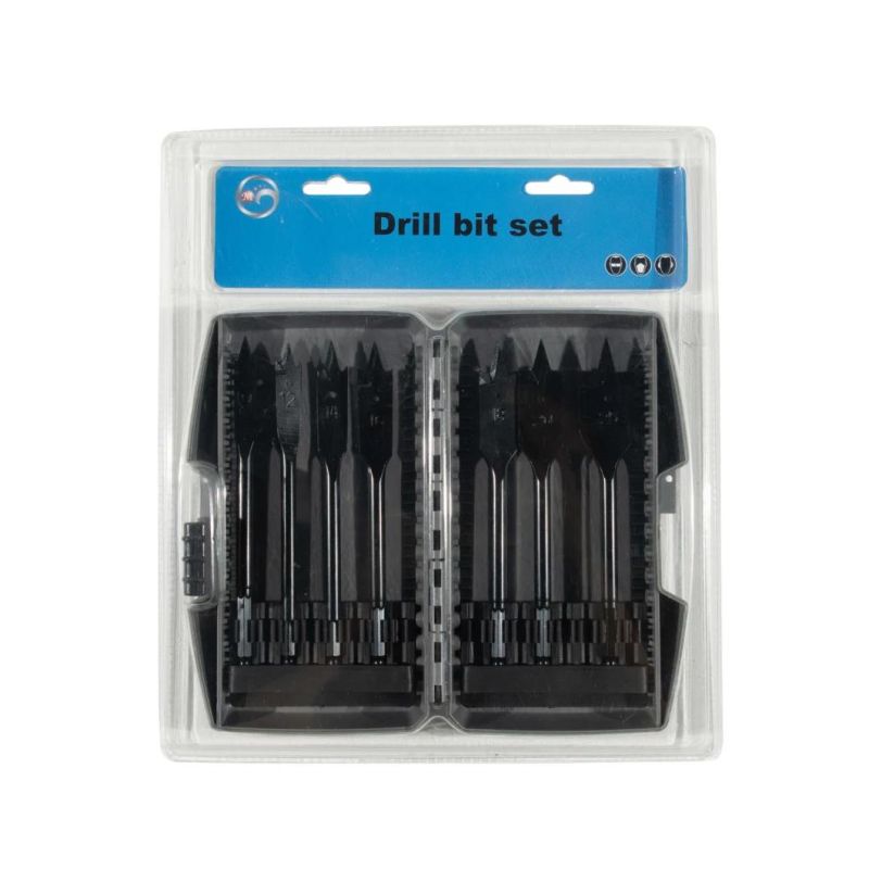 7PCS Plastic Box Black Finished Wood Flat Drill Bits Set