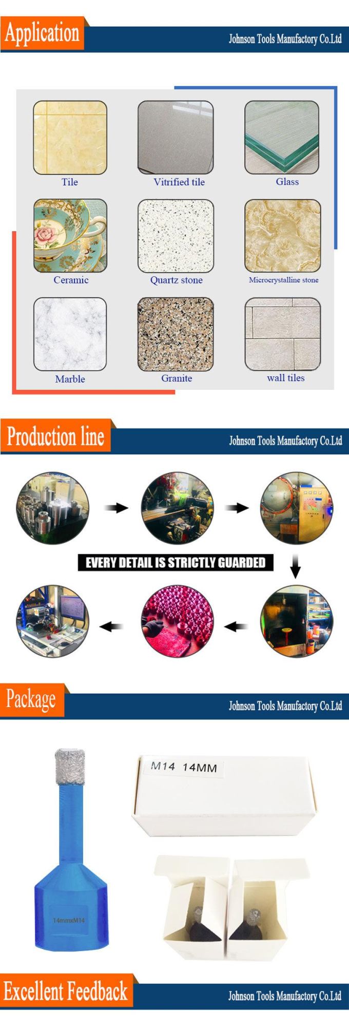 Vacuum Brazed Diamond Drilling Core Bits Ceramic Tile Glass Hole Saw Drill Bits with M14 Thread