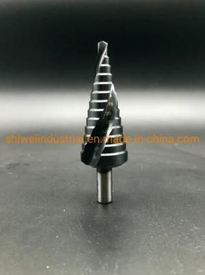 HSS Step Drill 6-30mm Spiral Flute Tialn Coating, 3 Flat Shank