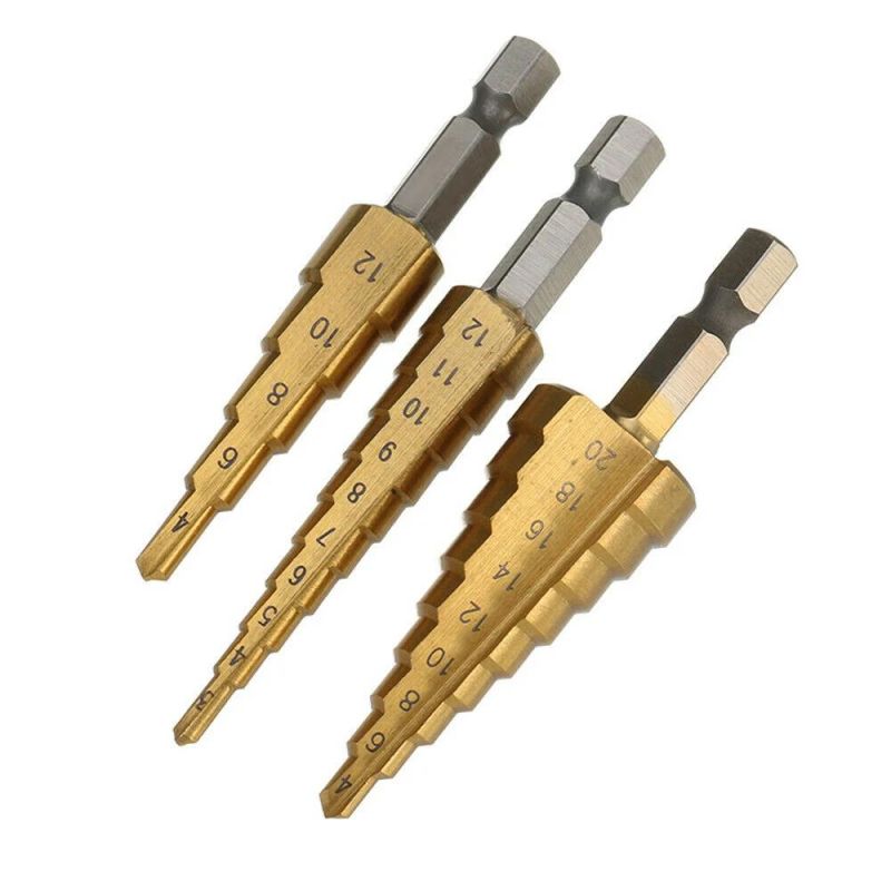 3PCS 1/4 Inch Hex Hex HSS Titanium Coated Step Drill 3 to 12 / 4-12 / 4-20mm