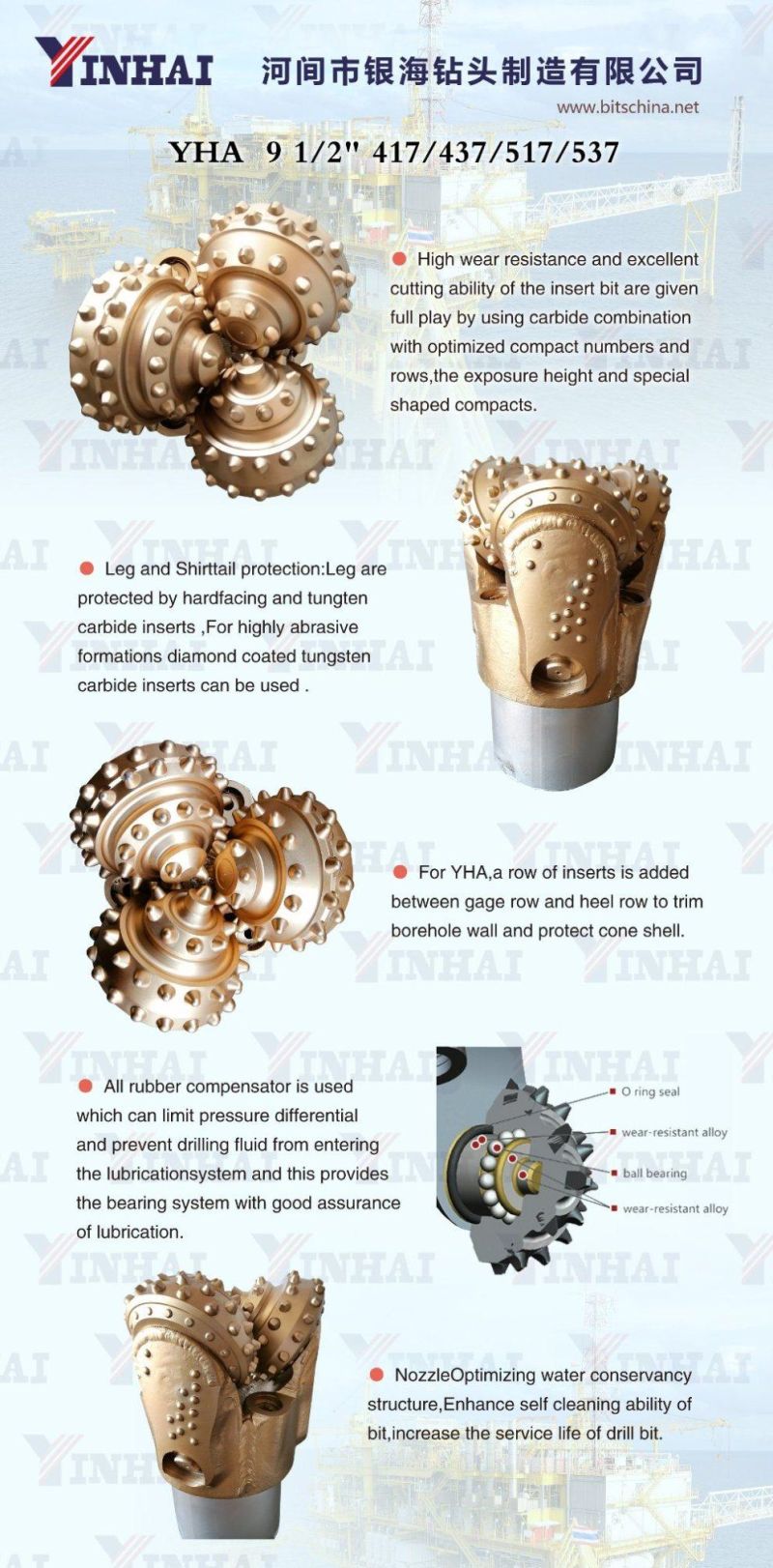 9 1/2" IADC637 TCI Minning Drill Bits Tri-Cone Rock Bit