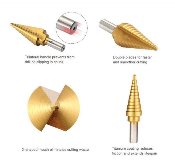 3PCS High Speed Steel Coated Titanium Step Drill Bit with an Automatic Center Punch