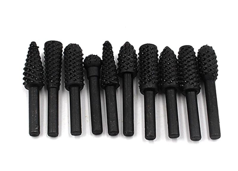 Z-Lion 10PCS 6.3mm Round Shank Woodworking Grinding Rotary File 45 Steel Drill Bit Set