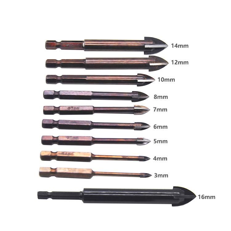 Cross Carbide Tipped Drill Bits with Hex Shank for Drilling Glass Tile Porcelain
