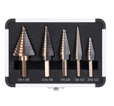 5PCS Titanium Step Drill Bit with Aluminum Case