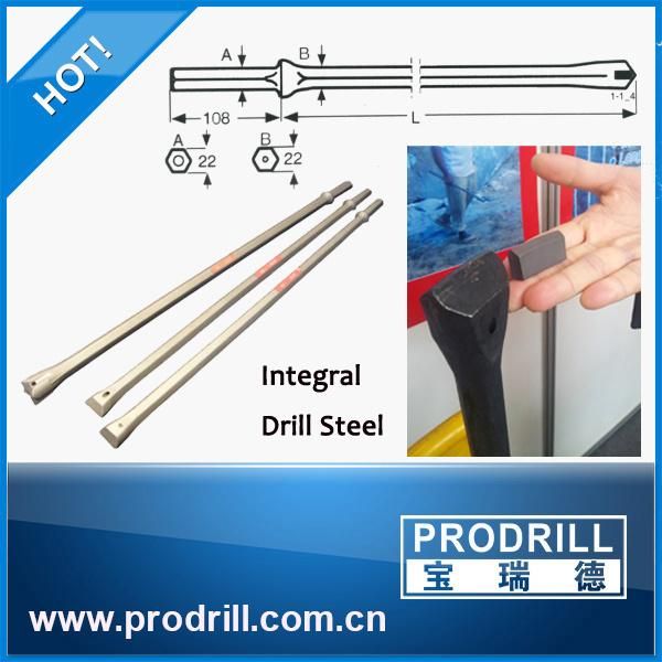 Integral Drill Rod Without Tips Hex22*108, Length 900mm, 1220mm