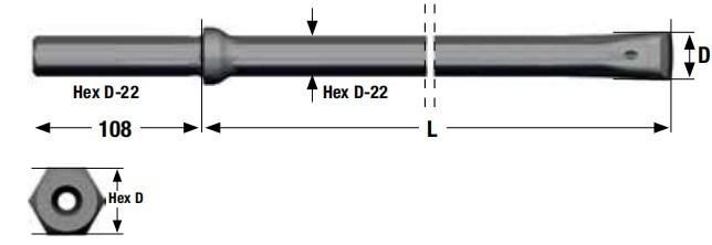 2400mm H22 Drill Rod with Shank H22X108mm