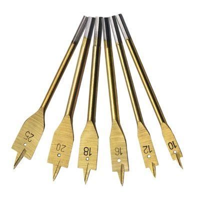 6 PCS Titanium Coated Wood Spade Bit Set Paddle Flat Boring Drill 3/8 to 1 Inch