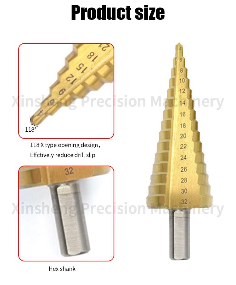 Titanium Coated Straight Flute Spiral Flute HSS M35 Step Drill Bits for Metal Steel Drilling