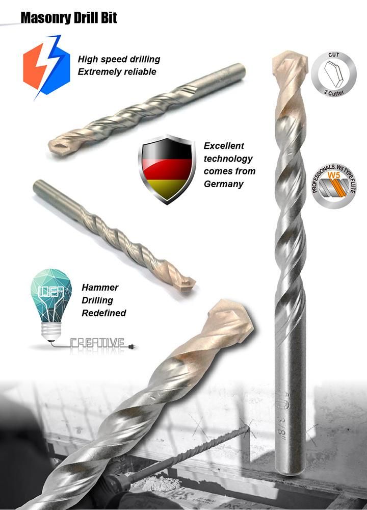 Pgm German Quality 2cutter Masonry Drill Bit Cylindrical Shank for Concrete Stone Brick Cement Drilling