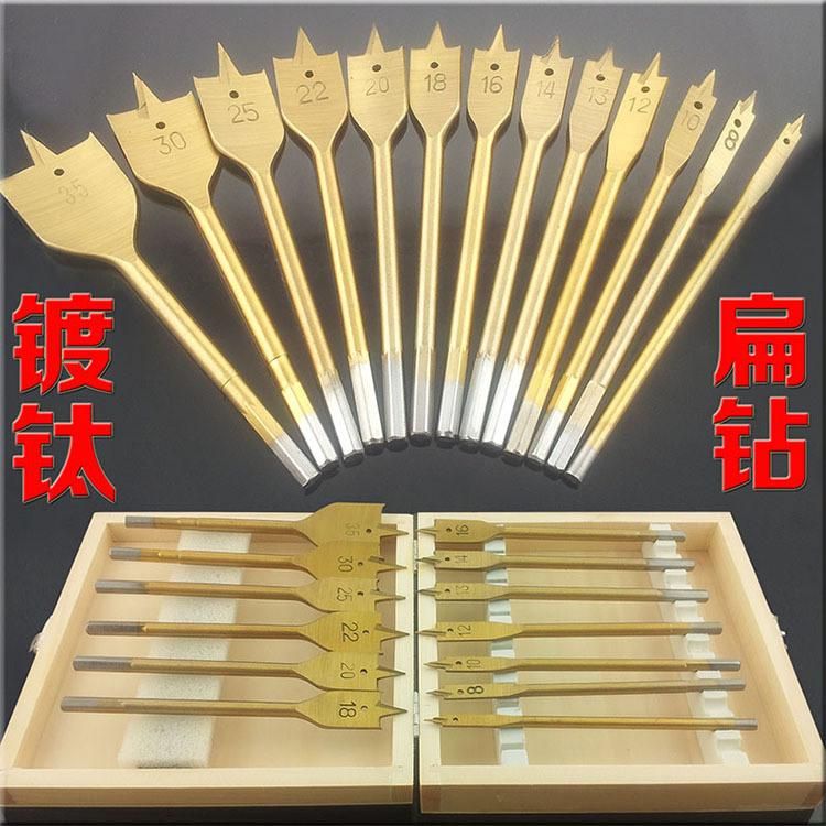 Titanium Coated Quick Change Hex Shank Tri-Point Flat Wood Spade Drill Bit with Cutting Groove
