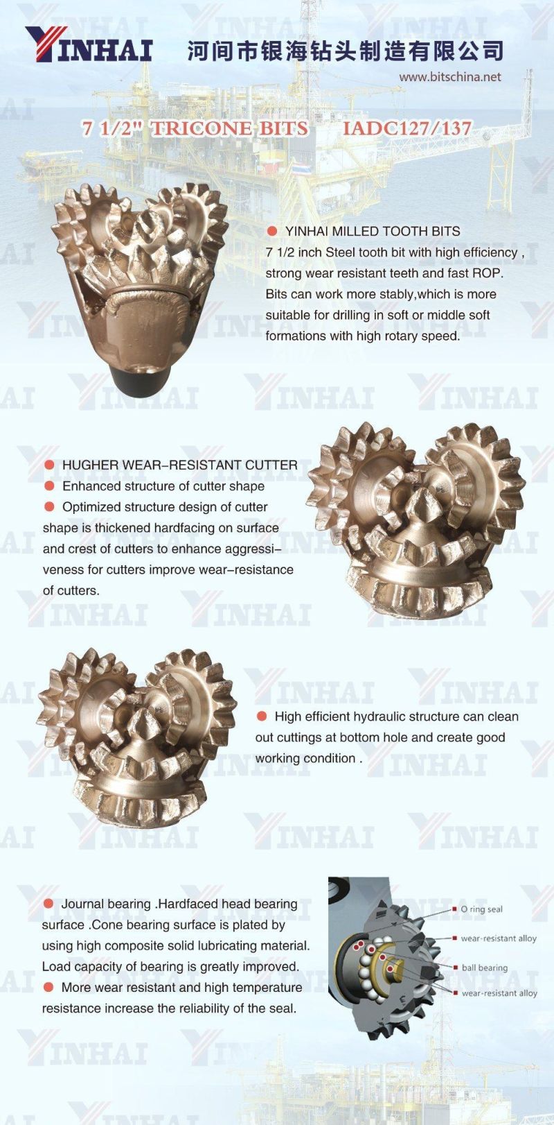 API Steel Tooth Tricone Drill Bit 7 1/2 Inch IADC137