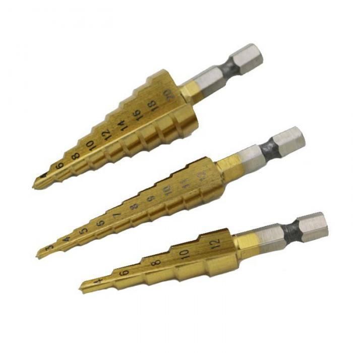 New Pratical 3 PCS HSS Titanium Coated Step Drill Bit 3-12mm 4-12mm 4-20mm High Speed Steel Wood Metal Drilling Hand Tools Set