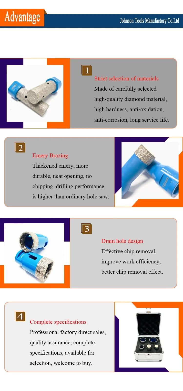 Dry Tile Hole Saw Cutter Vacuum Brazed Diamond Core Drill Bit Set for Porcelain Tiles