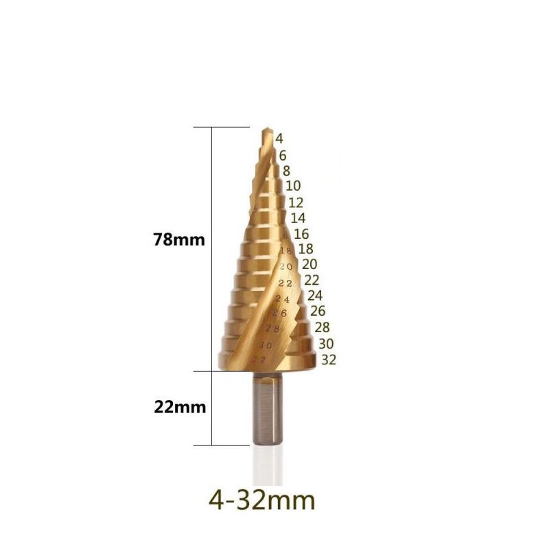 Industrial HSS Cobalt M42, M35, M2 Tin Coated Titanium Step Drill Bit with Straight/Spiral Flute for Drilling Wood, Stainless Steel, Metal, Copper, Plastic