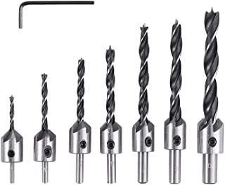 8PCS Tin-Coated Cylindrical Shank 5 Flute Wood Countersink Drill Bit Set for Wood Screw
