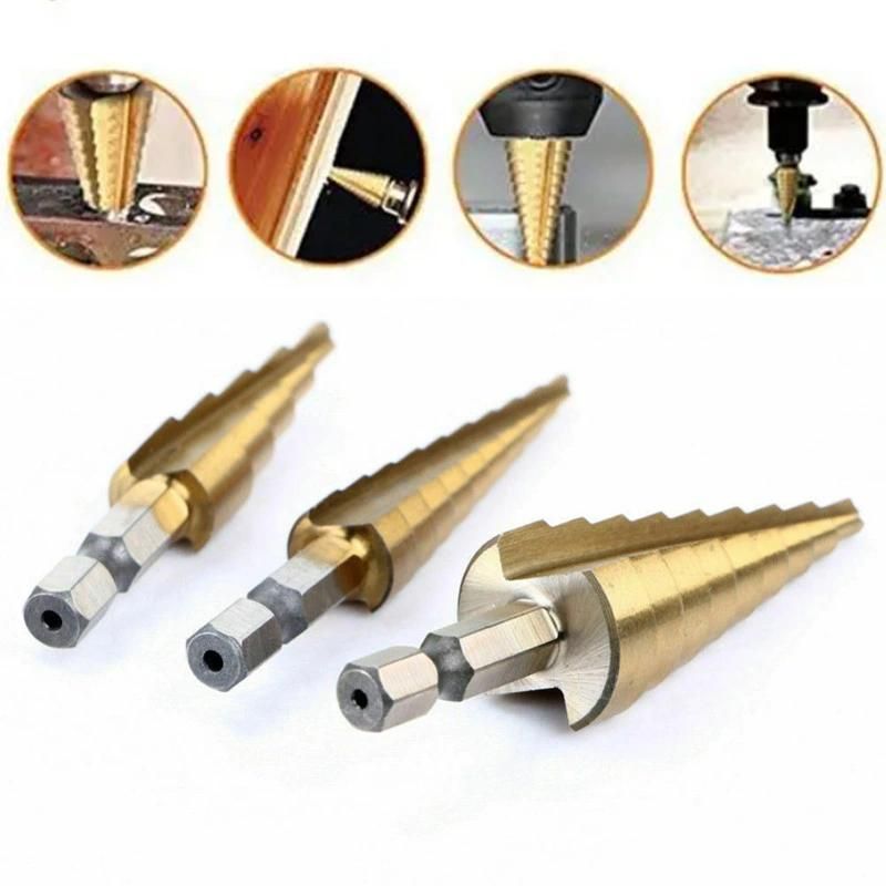 3 PCS Step Drill Bit Set 1/4 Inch HSS 4241 Hex Shank Metric Straight Groove 3-12mm 4-12mm 4-20mm