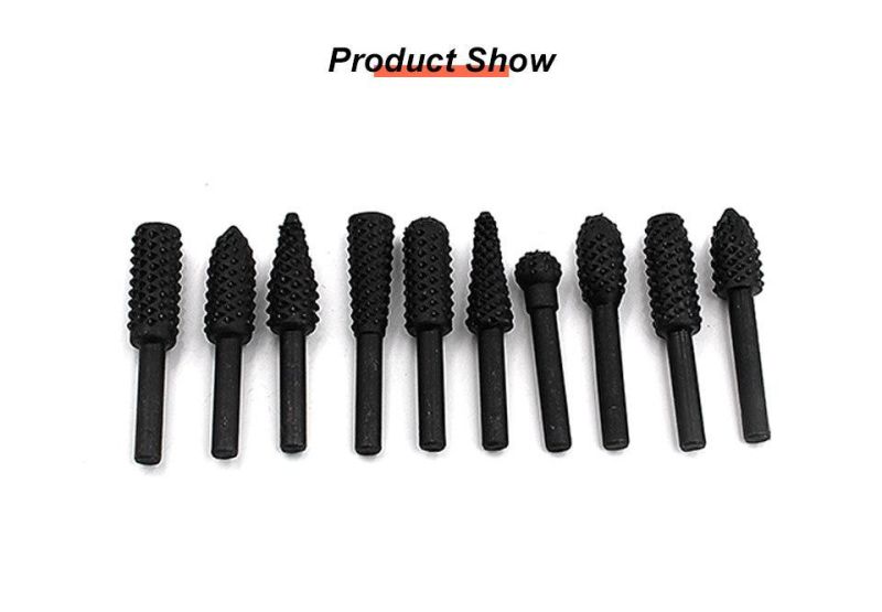 Z-Lion 10PCS 6.3mm Round Shank Woodworking Grinding Rotary File 45 Steel Drill Bit Set