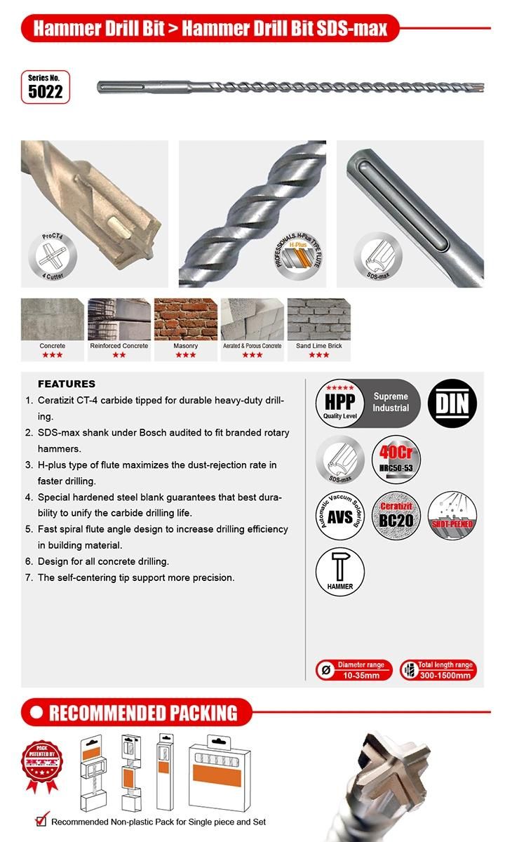 Supreme German Professional Quality Splus Cross 4cutter Hammer Drill SDS Max for Concrete Brick Stone Cement Reinforcement Drilling